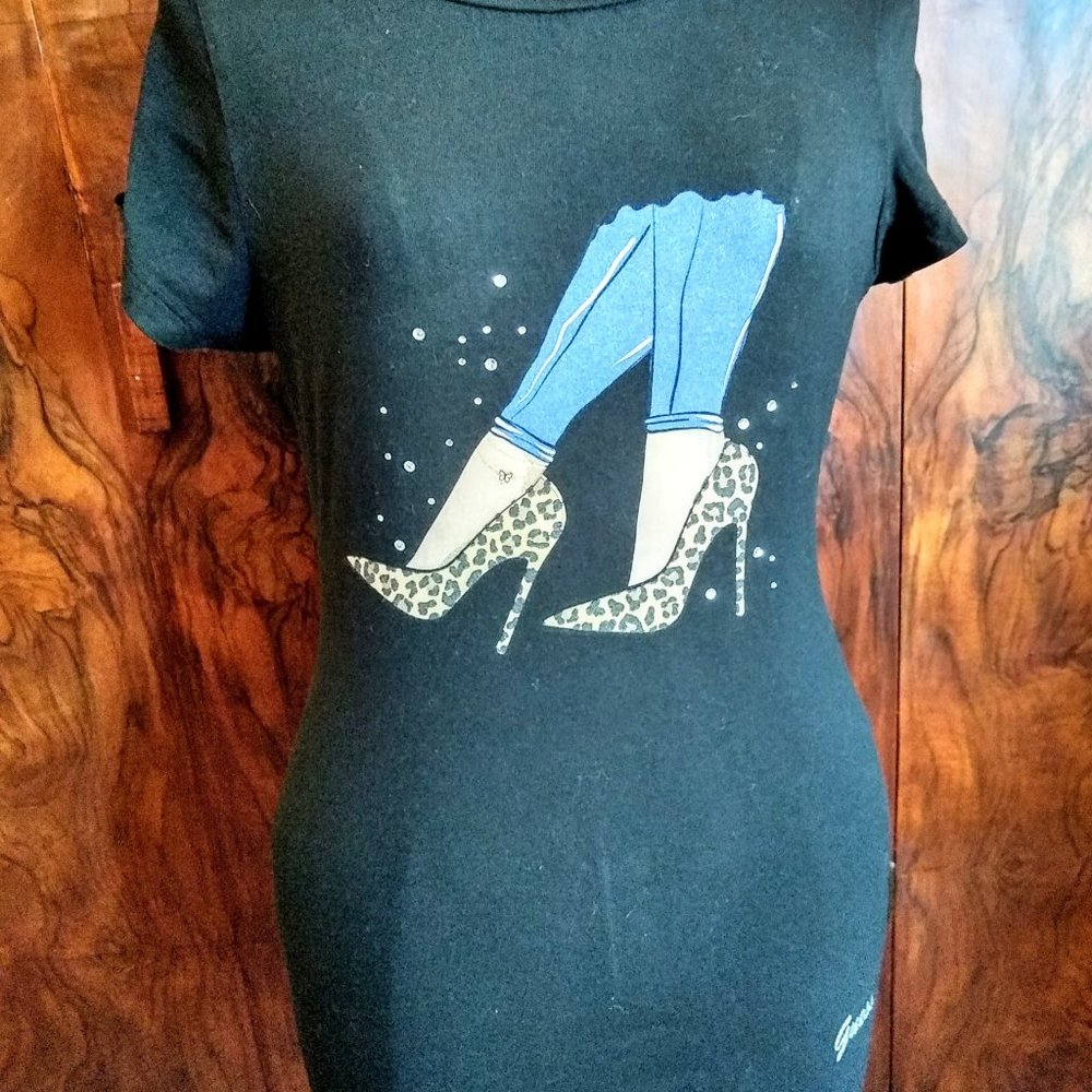 Rare Guess black Tshirt with crystal accents size S